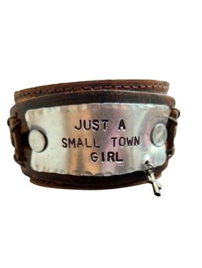 Brown Leather Cuff Bracelet Silver Plate Snaps Cross Just A Small Town Girl NWT